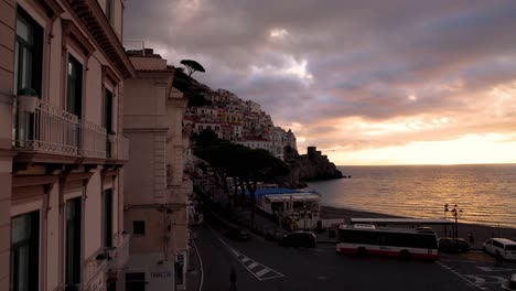 Timelapse-of-Amalfi,-Italy-Sunrise-with-sun-and-clouds
