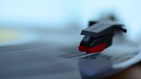 Close-shot-of-record-player-needle-on-vinyl