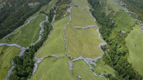 Luftaufnahme-Von-Hortensienfeldern-Am-Berghang---Insel-Faial,-Azoren
