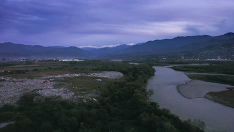 Aerial-view-of-landfill-site-nearby-Batumi-city-and-Chorokh-river,-Georgia