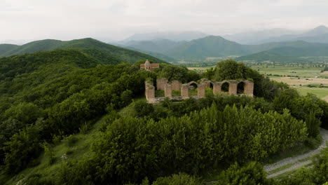 Fairytale-View-of-Ruins-of-King-Levan-Palace,-Akhmet,-Georgia,-Drone