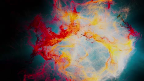 3D-animation-of-Red-orange-burning-Quasar-or-Sun-with-energetic-tendrils-shooting-out-and-surrounded-by-blue-gas-clouds-in-deep-cosmic-Space-Universe-with-black-background