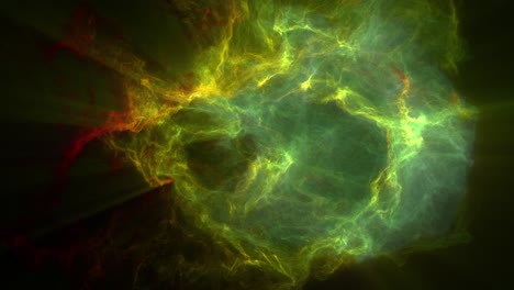 3D-rendered-animation-of-a-Green-colored-Nebula-or-Galaxy-with-red-and-yellow-gas-streaks-in-outer-deep-interstellar-Space-Universe-with-black-background