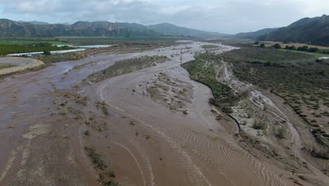 santa-clara-river-after-heavy-rainfall,-aerial-drone-footage