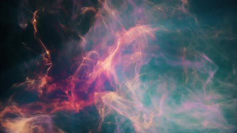 Abstract-pink-orange-and-cyan-colored-Nebula-or-Galaxy-3D-animation-with-clouds-of-cosmic-dust-or-gas-floating-in-outer-deep-interstellar-Space-Universe-with-black-background