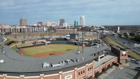 Winston-Salem-North-Carolina,-Truist-Stadium-in-with-skyline-in-background