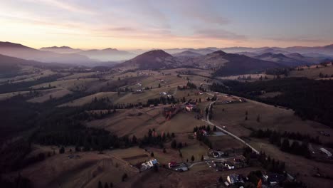 Aerial-landscape-of-traditional-picturesque-village-on-Transylvania-hill