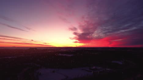 Aerial-shots-of-Calgary's-community-during-a-beautiful-winter-sunrise