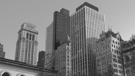 Black-and-White-Buildings-And-Skyscrapers-Around-The-Bryant-Park-In-New-York-City,-New-York,-USA
