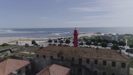 SÃ£o-JoÃ£o-Baptista-Fort,-North-of-Portugal,-Drone-Shot,-Lighthouse-of-Esposende,-Braga