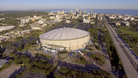 4K-Aerial-Drone-Video-of-Domed-Major-League-Baseball-Stadium-of-Tampa-Bay-Rays-in-Downtown-St