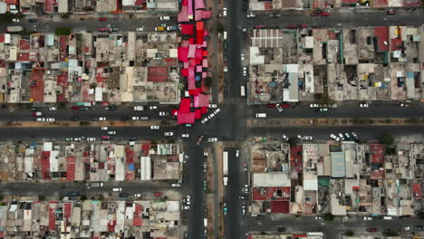 Aerial-view-car-movement-on-traffic-junction-road-in-Mexico-City