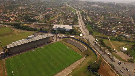 Aerial-drone-shot-over-Princess-Magogo-Stadium-in-the-township-of-Kwa-mashu-in-South-Africa
