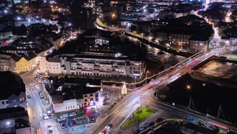Aerial-time-lapse-in-the-heart-of-Galway-city-at-night-time