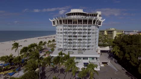 4K-Drone-Video-of-Beautiful-Round-Building-of-Bellwether-Resort-on-the-Gulf-of-Mexico-in-St
