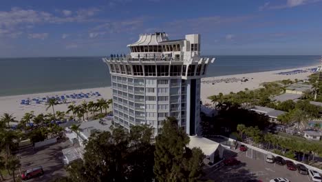 4K-Drone-Video-of-Round-Bellwether-Resort-Building-on-the-Gulf-of-Mexico-in-St