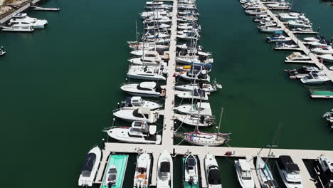 Aerial-view-of-the-harbor-with-yachts-and-sailboats-at-anchor-in-marina-bay