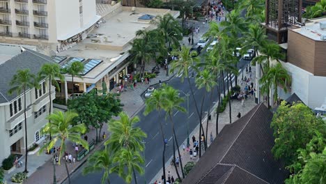 View-looking-down-on-Kalakaua-Avenue-in-Waikiki-during-the-evening