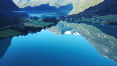 Oldevatnet-glacier-lake--in-Norway.-Drone-footage
