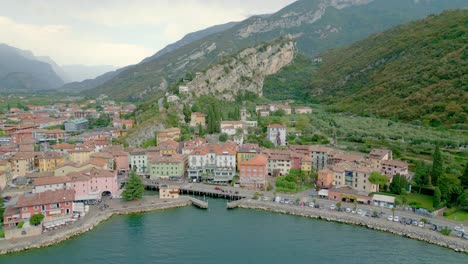 Incredible-aerial-views-of-Torbole-at-Lake-Garda,-Italy