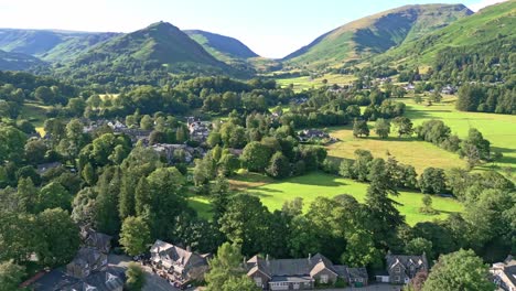 Cinematic-aerial-view-of-the-Lakeland-town-of-Grasmere