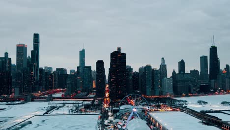 Winter-Zeitraffer-Von-Tag-Zu-Nacht-In-Der-Innenstadt-Von-Chicago