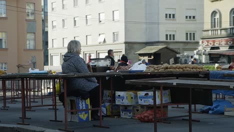 Kroatische-Bauernverkäuferin-Wartet-Auf-Kunden-An-Ihrem-Stand-Auf-Dem-Dolac-markt-In-Zagreb,-Kroatien