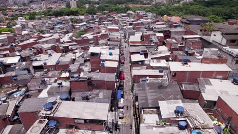 4K-aerial-drone-view-of-crowded-favela-in-Sao-Paulo,-Brazil