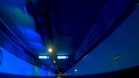 Car's-POV-Driving-Through-Tunnel-Road-In-Brussels,-Belgium