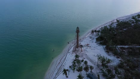 Drone-video-orbiting-around-the-historical-Sanibel-Lighthouse-at-sunset