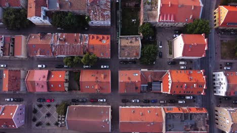 AERIAL-Top-Down-Shot-of-Klaipeda's-Old-Town,-Lithuania