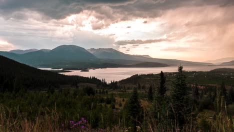 Time-lapse-of-storm-clouds-rolling-over-Lake-Dillon-in-Colorado's-Rocky-Mountains
