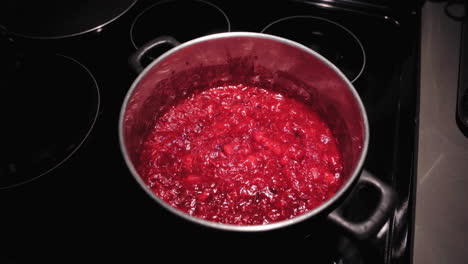 Cranberry-Sauce-Kochen-Auf-Dem-Herd,-Nahaufnahme