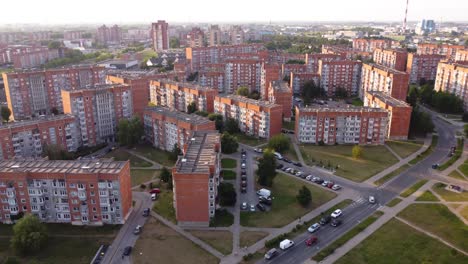 AERIAL-Orbiting-Shot-of-a-Residential-District-Mogiliovas-in-Klaipeda,-Lithuania