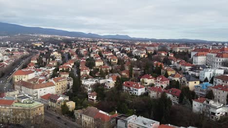 Aerial-view-of-the-city-streets-and-suburbs-of-Zagreb,-Croatia