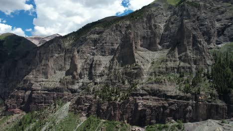 Aerial-View-of-Uncompahgre-National-Forest-Park,-Telluride,-Colorado-USA,-Cliffs-and-Hills-on-Sunny-Summer-Day