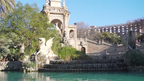 Gaudi's-fountain-at-the-Parc-de-la-Ciutadella-in-Barcelona,-Spain