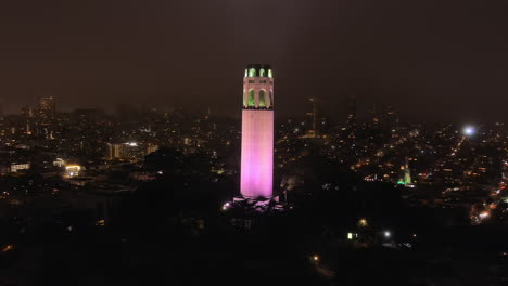 Coit-Tower-landmark-aerial-hyper-lapse-with-Fourth-of-July-fireworks-in-the-background