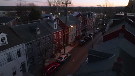 Aerial-view-of-row-houses-at-dusk
