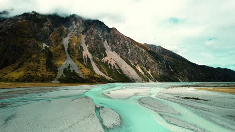 Mount-Cook-National-Park,-New-Zealand-Light-Blue-Streams-and-Mountains
