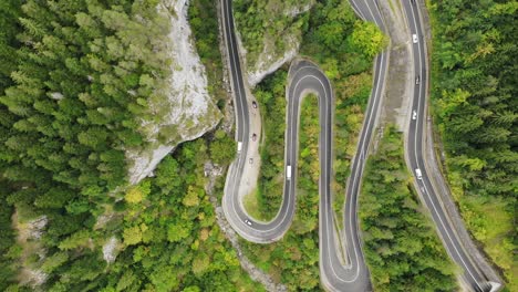 Cars-Driving-Through-Winding-Road-In-Cheile-Bicazului-Hasmas-National-Park-In-Romania