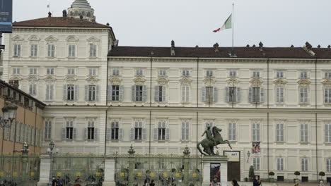 Pan-over-Piazza-Castello-in-Turin-Italy-on-overcast-day