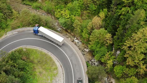 Semi-trailer-Truck-and-Cars-Driving-On-Curve-Road-At-Cheile-Bicazului-Hasmas-National-Park-In-Romania