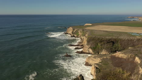 Aerial-view-of-ocean-and-coastline,-Davenport,-California,-America,-USA
