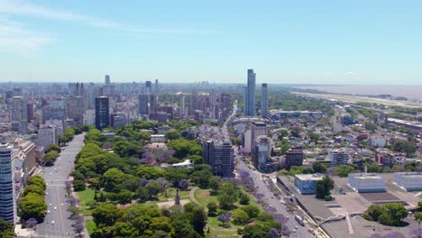 Aerial-view-establishing-the-green-and-recreational-areas-of-Recoleta-on-a-sunny-Sunday-day,-Buenos-Aires,-Argentina