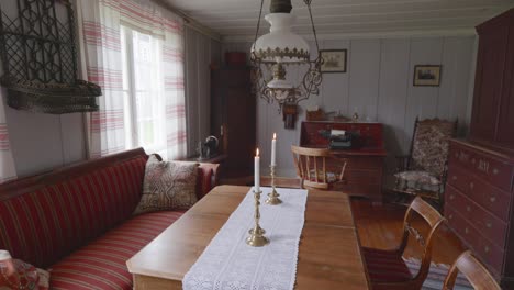 Tilt-shot-of-charm-of-traditional-Scandinavian-design-with-pan-shot-of-an-old-fashioned-livingroom