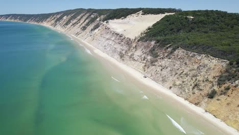 Rainbow-Beach-With-An-Idyllic-Seascape-In-QLD,-Australia---aerial-drone-shot