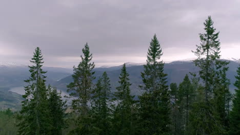 Luftaufnahme-Dunkler-Wolken-Und-Mystischer-Landschaft-In-Norwegen-Mit-Fjord