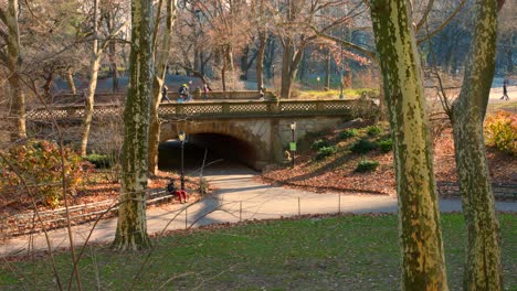 Menschen-Auf-Der-Greyshot-Bogenbrücke-Im-Central-Park-An-Einem-Sonnigen-Wintermorgen-In-New-York-City