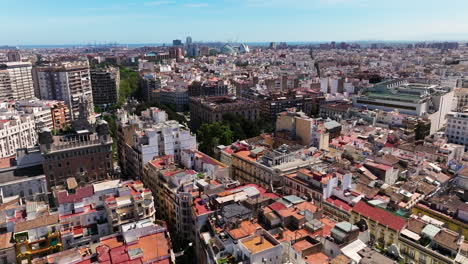City-Center-Of-Valencia,-Spain-View-From-Above---drone-shot